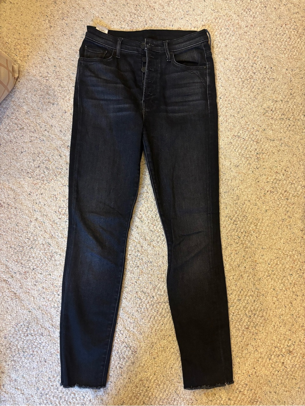 MOTHER Black High-Rise Skinny Ankle Jeans with Button Fly
